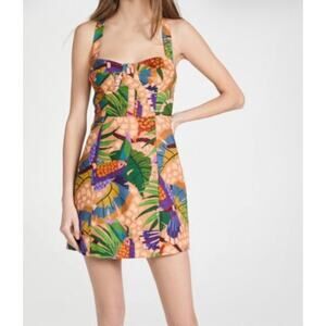 Farm Rio Sand Painted Toucans Linen Mini Dress